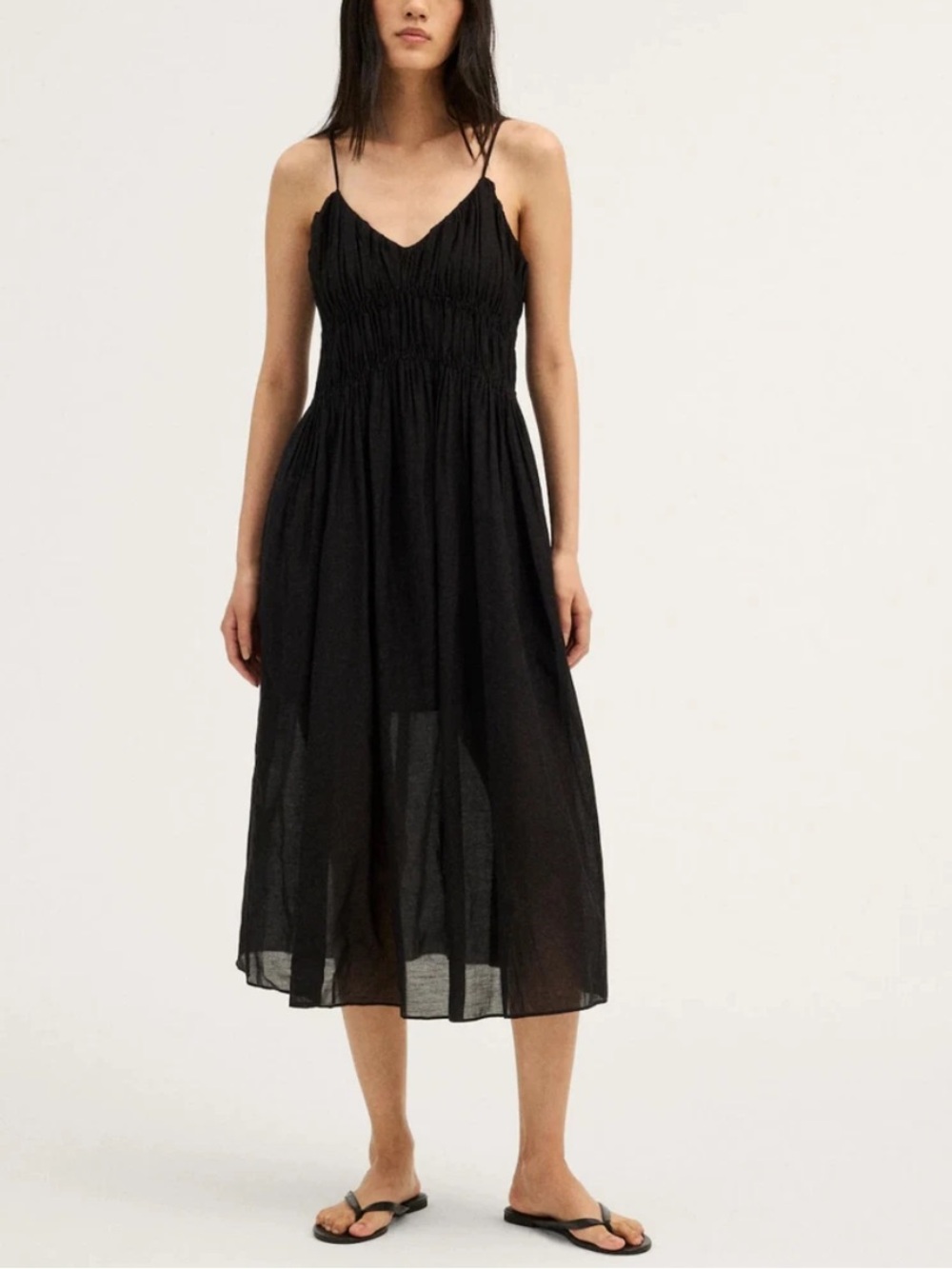 NWT Madewell Ruched V-Neck Sleeveless Maxi Dress S Jet Black Lined Pockets  $168